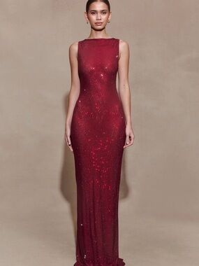 Meshki Magnolia Sleeveless Diamante Maxi Dress - Wine